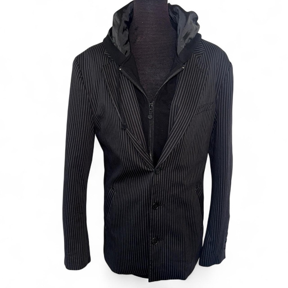 GUESS black pinstripe hoodie blazer jacket women’s Size M
